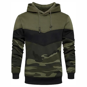 Sudadera con capucha Woodland Camo Color Block para hombre – Sudaderas con capucha tipo pullover en color verde oliva y negro Chevron de alta calidad - Product Image 6