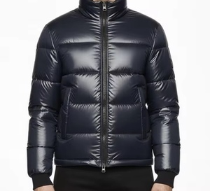 Men's <b>Burgundy</b> PU <b>Puffer</b> <b>Jacket</b> Stand Collar Zipper Closure Windproof Down Filled Casual Winter Wear Regular Length Slim Fit - Product Image 3