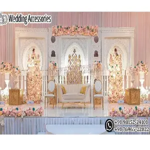Stunning Wedding Reception 3D Frame Stage Asian Wedding White Theme Stage Decoration Latest Roman Stages for Western Marriages