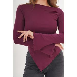 Blusa Básica Asimétrica de Tejido de Punto Color Ciruela al por Mayor - Product Image 4
