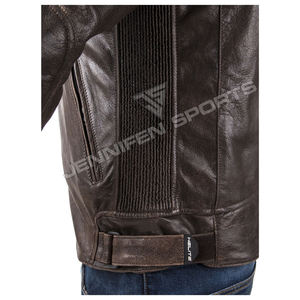 Chaqueta de cuero para hombre, piel de vaca auténtica, cuero liso y perforado, bolsillos delanteros para motocicleta, cierre de cremallera, forro acolchado interior - Product Image 6