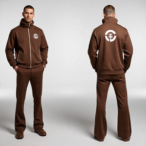 Chándal con cremallera para hombre más nuevo con pantalones acampanados/100% algodón y material transpirable con pantalones holgados y chándales con cremallera - Product Image 5