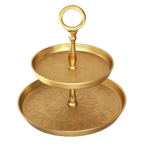Fabricant et exportateur best-seller Assiette à gâteau en métal doré fini antique avec support à gâteau à 2 niveaux pour mariage et décoration intérieure - Product Image 2
