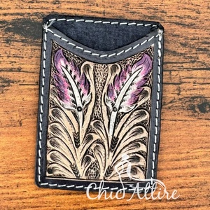Nouveau Western femmes à la main en cuir porte-carte Western en cuir véritable petit portefeuille Floral violet feuille porte-monnaie porte-carte - Product Image 1