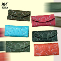 Portefeuille-pochette pour femme en cuir véritable 100% fait main, brodé à la main, multicolore, style vintage et tendance
