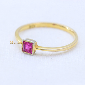 Memoria Jewels Natural Square Shape Ruby Gemstone for Certified Bezel Set Romantic 9k Solid Yellow Gold Handmade Women's Rings - Product Image 2