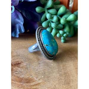 Vintage Navajo Royston Turquoise Sterling <b>Silver</b> <b>Ring</b> Size 7.5-Natural Gemstone Fine Jewelry for <b>Men</b> - Product Image 3