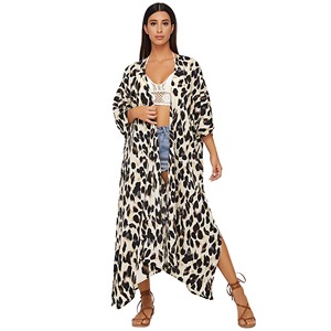 Women Chiffon Kimono Beach Cover Up Long <b>Cardigan</b> Floral Print Loose <b>Open</b> <b>Front</b> Casual Resort Wear Summer Blouse Tops - Product Image 3