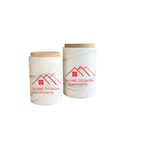 Recipiente Decorativo Cilíndrico de Mármol con Tapa de Madera para Almacenar Alimentos y Especias, el Mejor Artículo de Cocina en Tendencia - Product Image 1