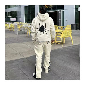 2024 logotipo personalizado polar mejor conjunto de chándal 100% algodón chándal hombres Streetwear pantalones de chándal acampanados y conjuntos de Sudadera con capucha chándal - Product Image 2