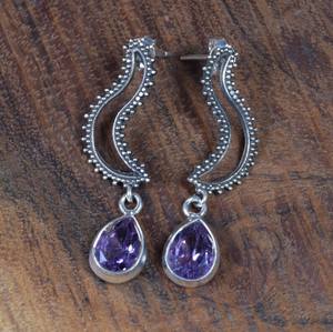 Boucles d'oreilles en argent sterling avec améthyste, faites à la main, pierres précieuses facettées, bijoux en pierre naturelle, cadeau pour femmes - Product Image 3