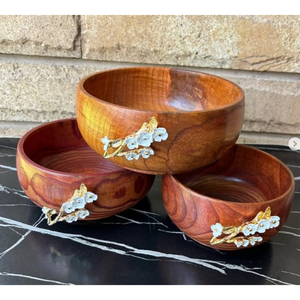 Polished Natural Wood Serving <b>Bowl</b> Gold Metal Accent Decorative Food <b>Snacks</b> <b>Bowl</b> Attractive Design Wood <b>Bowl</b> In Best price - Product Image 3