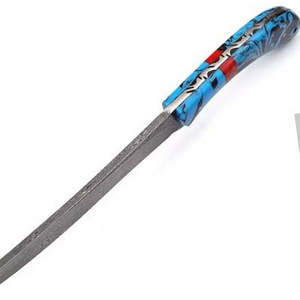 Couteau de pêche personnalisé fait main Jexmoo, lame en acier Damas, couteau à fileter avec étui en cuir, cadeau pour pêcheur - Product Image 3