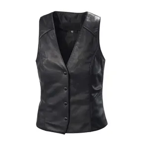 Chalecos de cuero para motocicleta para mujer, chaleco personalizado de cuero, venta al por mayor - Product Image 1