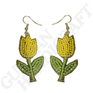 Pendientes florales bohemios hechos a mano, joyería bordada en forma de flor multicolor, artesano de habilidad única, hecho a mano cada algodón - Product Image 4