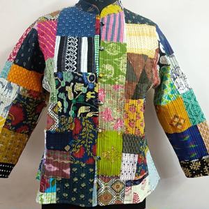 Chaqueta acolchada Burfi de algodón hecha a mano, chaqueta acolchada Vintage hecha a mano, chaquetas acolchadas con estampado de algodón Vintage para mujer - Product Image 3