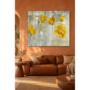 Impression sur toile de coquelicots jaunes sur fond gris Fida - Product Image 1