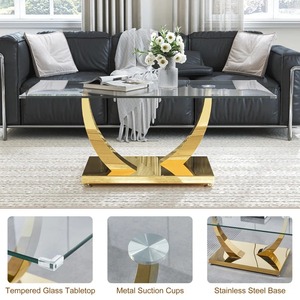 Table basse moderne de luxe écologique en métal et verre, ensemble de meubles de salon, meubles de maison - Product Image 2