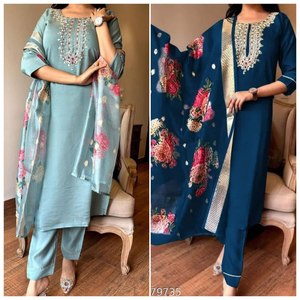 Nouvelle collection de salwar kameez indiens et pakistanais modernes, vêtements de fête, soie romaine réversible, élégant et stylé - Product Image 6