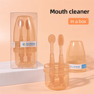 Juego de cepillos de dientes con revestimiento de lengua para bebé recién <span class=keywords><strong>nacido</strong></span>, limpiador bucal, cepillo de dientes de silicona, cepillo de dientes de silicona para niños - Product Image 2