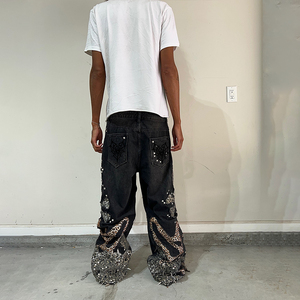 جينز مصمم من ديزنيو، ملابس الشارع الأكثر رواجًا، جينز دينيم أسود عالي الجودة بوزن 15 أونصة للرجال - Product Image 3