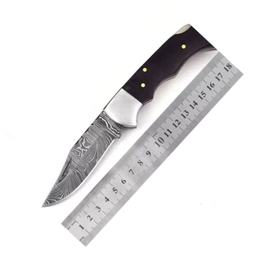 Cuchillo de bolsillo plegable de acero de Damasco OEM personalizado de grado Industrial de alta calidad para caza y camping con opciones personalizables - Product Image 1
