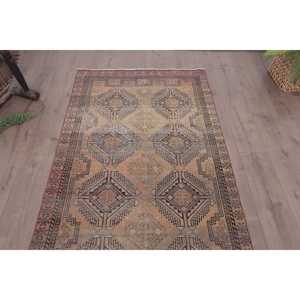 3.5x6.46 ft Accent Vintage Rug, Turkish Rug, <b>Brown</b> Red Ikat <b>Wool</b> Rug - Product Image 4