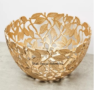 Bols de service de fruits dorés décoratifs de luxe en aluminium feuille conçus pour la table à manger bols de fruits ronds décoratifs - Product Image 4