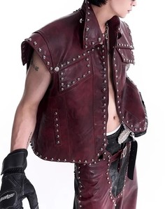 เสื้อกั๊กแฟชั่นฮิปฮอปสำหรับผู้ชายเสื้อกั๊กหนังแท้สำหรับผู้ชายแบบสตรีทแวร์ - Product Image 6