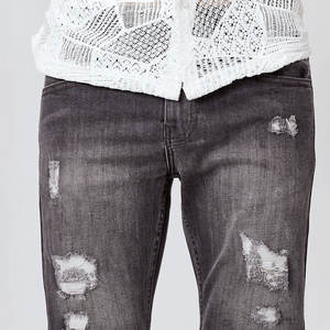 Hot Selling High Street Fashion Elastic Waist <b>Distressed</b> Shorts Custom Logo 100% Cotton Solid <b>Top</b> Manufacturer Shorts - Product Image 2