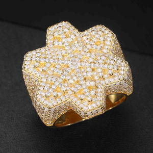 Anillo de diseño hexagonal de copo de nieve de Hip Hop, accesorios para hombres en 14KGold, joyería fina, anillo original de moissanita - Product Image 3