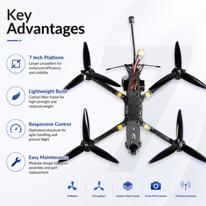 Drone FPV 7 pouces, quadricoptère, cadre en fibre de carbone, moteur sans balais, caméra FPV, drone léger pour freestyle, OEM ODM - Product Image 5