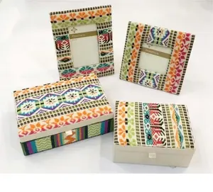 custom made in ethnic indian desig, beaded jewelry boxes and photo frame sets ideal for home decoration stores for resale