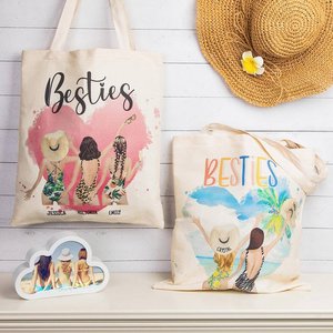 Women's Customized Besties' Back <b>Beach</b> Holiday Style <b>Canvas</b> Handbag Durable Cotton for Summer Open Closure Reusable Cotton - Product Image 4