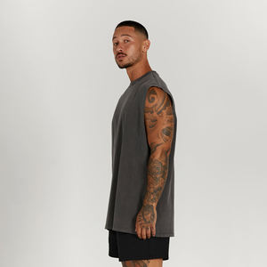 Camiseta sin mangas para hombre y unisex cuello redondo estilo informal calidad premium verano lavado 100% algodón Jersey patrón sólido camiseta para hombre - Product Image 2