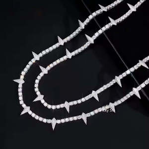 SHREYA DIAM Men's 925 Silver Gold Plated Moissanite Spike <b>Statement</b> <b>Necklace</b> Brilliant Cut Claw Setting Hiphop Style Cuban Chain - Product Image 2