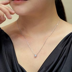 Round Cut - Moissanite - April <b>Birthstone</b> Solitaire <b>Pendant</b> Necklace in 18k White Gold over Silver, Female, Adult - Product Image 2