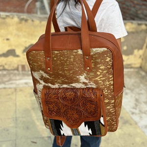 Sac à dos en cuir de vachette avec fourrure animale Pochette et fermeture à glissière Sac à dos confortable avec bandoulière - Product Image 4