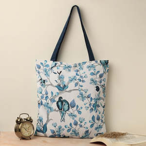 Bolsas de lona de algodón con diseño de pájaros del paraíso y cierre de cremallera - Product Image 1
