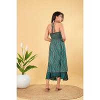 Robe mi-longue vintage en soie pour femme, dos nu, col en V, coupe trapèze, taille élastique, pour soirée d'été, smockée, tissée et lavable