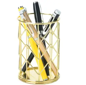 Best Selling Stainless Steel Pen and Pencil Holder Desktop Gold Color Newest Design Pencil Organizer Box and Stand