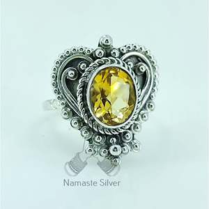 Handmade 925 Sterling <b>Silver</b> Women's <b>Statement</b> <b>Ring</b> Natural Citrine Yellow Gemstone Heart Shape Elegant Oval Design Gift - Product Image 3