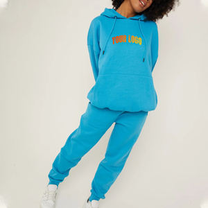 Chándal personalizado de 100% algodón de gran tamaño con hombros caídos para mujer, traje de jogging con logotipo impreso personalizado para mujer - Product Image 1