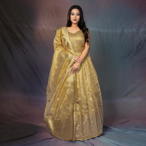 Vestido de Seda Banarasi de Lujo con Motivos Tradicionales Tejidos en Zari, Borde de Herencia Enriquecida y Elegante Silueta Evase - Product Image 2