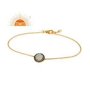 Girls Fashion 18k Gold Plated 925 Silver Chain Link Bracelet Jewelry Supplier Round Prehnite Chalcedony Bracelet - Product Image 4