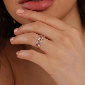 แหวนเพชรทัวร์มาลีนธรรมชาติ14K สีทองล้วนของขวัญแต่งงานฮาโล - Product Image 2