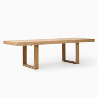 Table à manger moderne en bois de teck massif personnalisable finition naturelle extensible meuble rustique doux extérieur salon