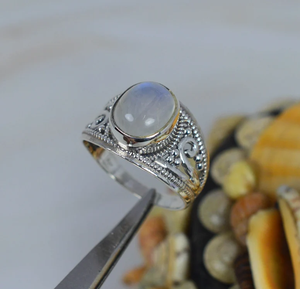 Rainbow Moonstone <b>Boho</b> <b>Ring</b> 925 Sterling <b>Silver</b> Handmade Oval Shape Gemstone Jewelry Christian Christmas Gift for Women - Product Image 2