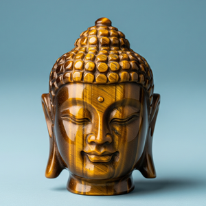 Cabeza de Buda DE LA India hecha a mano, estatua de grabado religioso, piedra preciosa de ojo de tigre Natural, piedra semipreciosa artesanal para piedra curativa - Product Image 1