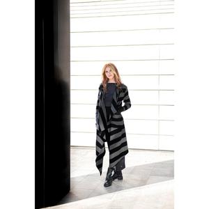 Women's Eco-Friendly Plain Dyed <b>Black</b> Grey Striped Sashes Hooded <b>Long</b> <b>Cardigan</b> Asymmetric Layered Winter Outfit 100% Linen - Product Image 1